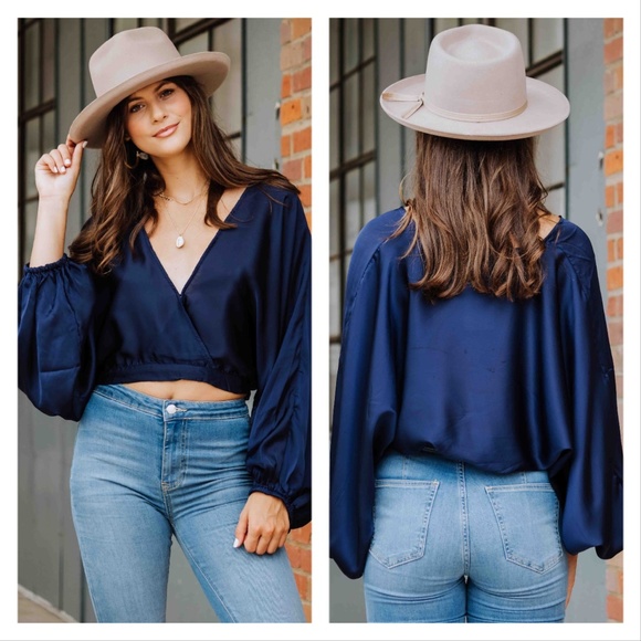 Free People Tops - Free People Midnight Vibes Satin Blouse Crop